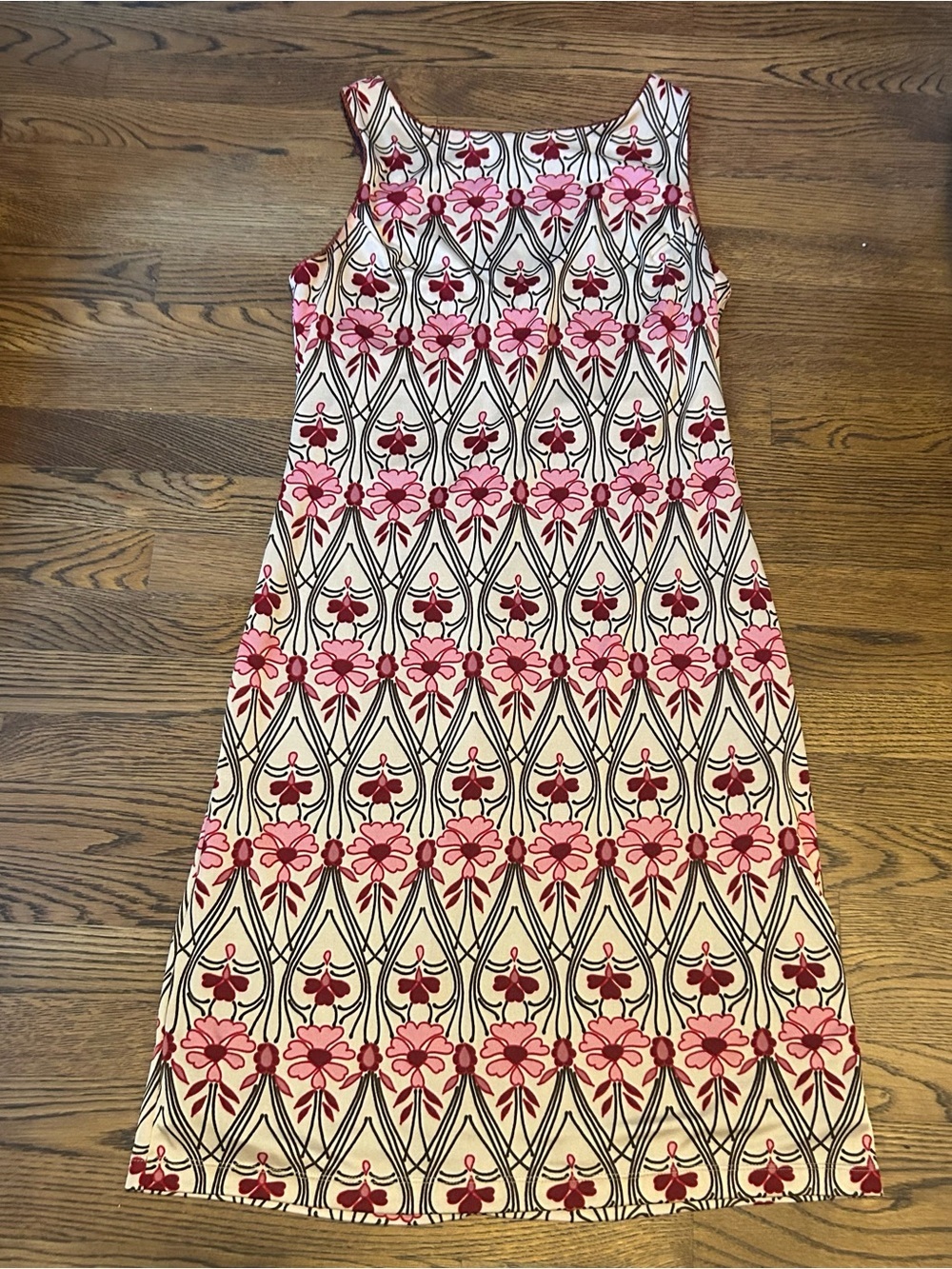 Sleeveless Pink Floral Midi Dress with Cream Base reversible - Picture 3 of 14